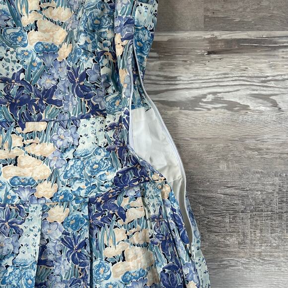 Vintage Tilley's 60s Blue Floral Party Dress- Size Small - Picture 2 of 6